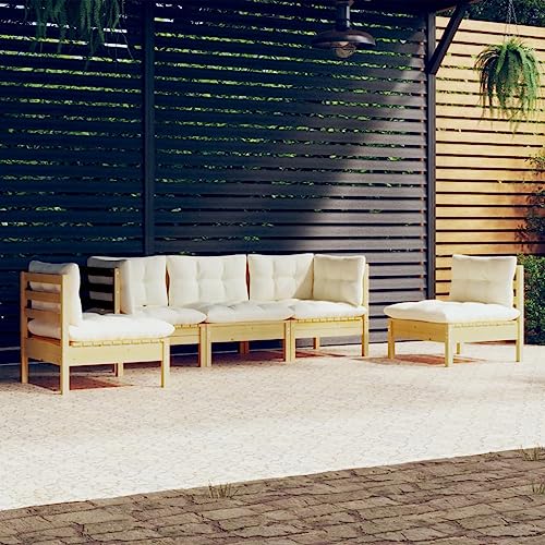 Générique Salon de Jardin 5 pcs avec Coussins crème Bois de pin Massif,Meubles,Mobilier de Jardin,Salons de Jardin,Crème,64.57 KG,3096184