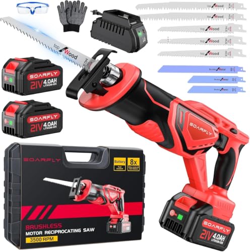 Cordless Reciprocating Saw 21V Brushless Motor with 2x4.0Ah...