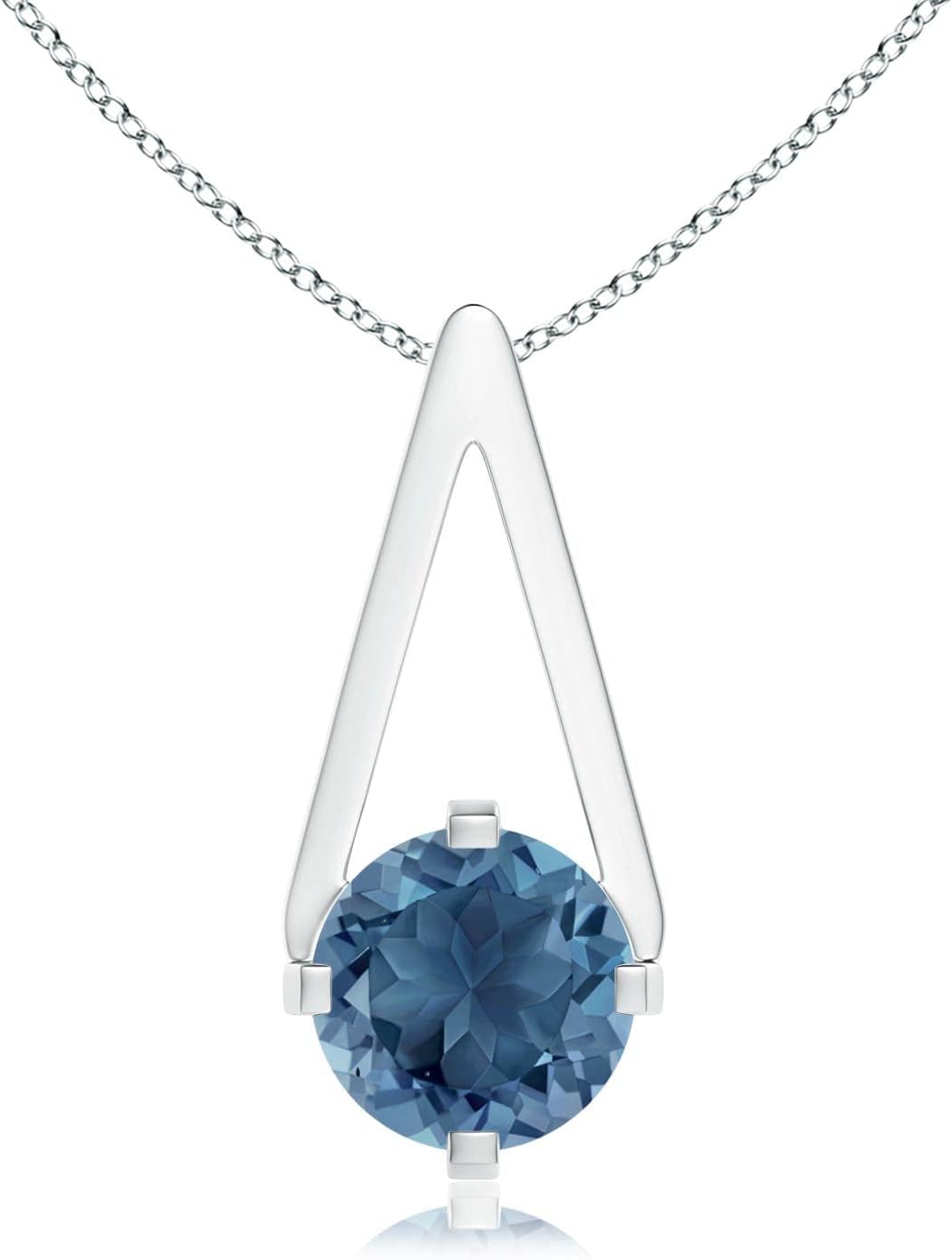 Angara Natural London Blue Topaz Solitaire Pendant for Women | Flat Prong-Set Solitaire London Blue Topaz Pendant in 14K Solid Gold/Platinum With 18" Chain | December Birthday, Gemstone Jewelry Gift