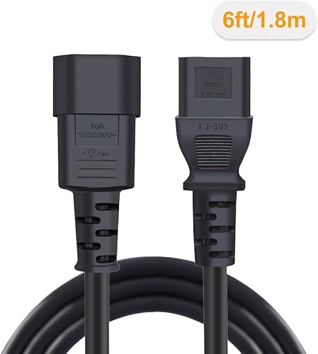 Vista 6 de CableCreation [Paquete de 2] Cable de extensión de alimentación de computadora estilo PDU C14 a C13 de 10 pies de 18 AWG, 3 M/negro