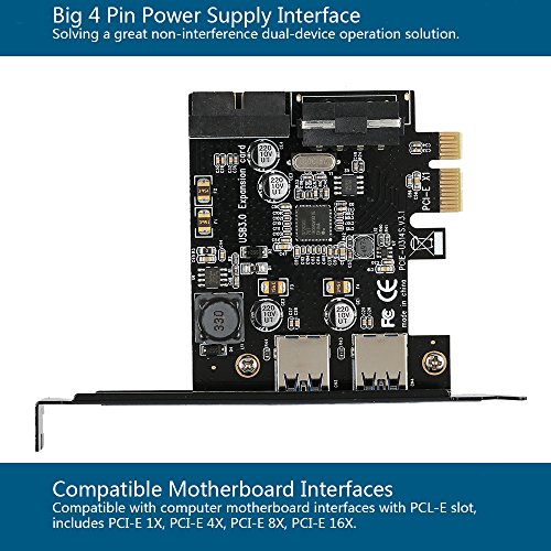 KKmoon STW PCI-E A USB 3.0 Scheda PCI Express A 2 Porte Adattatore Mini Controller PCI-E USB 3.0 Con Connettore A 19 Pin Interno USB 3.0 E 5V 4 Pin Potenza Maschile Connettore A Doppia Porta