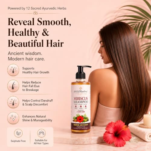 Image of Hibiscus Hair Growth Shampoo | 12 Ayurvedic Herbs with Hibiscus, Brahmi, Amla, Bhringraj, Reetha, Shikakai & Aloe Vera | Sulfate & Paraben Free | Helps Reduce Hair Fall & Dandruff | Nourishes Scalp for Healthy, Smooth Hair | For Women & Men | 200 ml