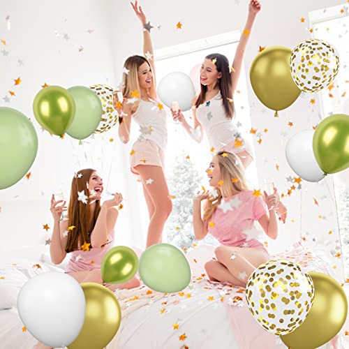 Image of Green Gold Balloons Set, 60PCS Sage Green White Balloons, 12Inch Retro White Latex Balloons Metallic Green Gold Helium Balloons Birthday Party Decoration for Birthday Wedding Baby Shower Supplies
