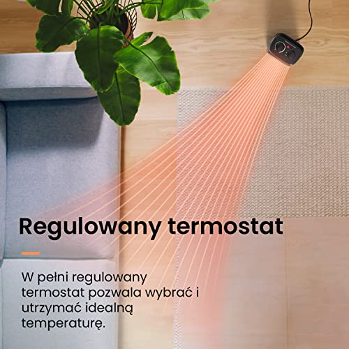 ProBreeze Mały Grzejnik Ceramiczny, Przenośny Grzejnik Elektryczny, Termowentylator Łazienkowy do Biura Sypialni, Turystyczny z Termostatem, 2000W, Czarny