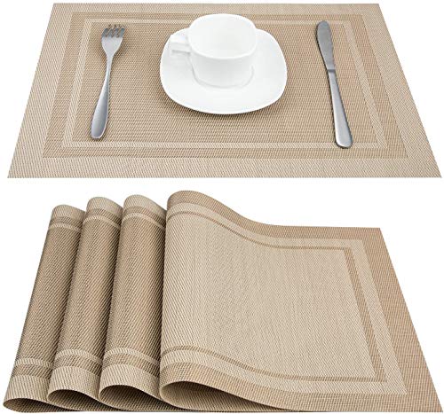 Dzman Placemat Table Mats 18L X 12W (Inch) Set of 6 Insulated Washable Non-Slip Table Mats for Dining Tables and Kitchens (Beige-6 set)