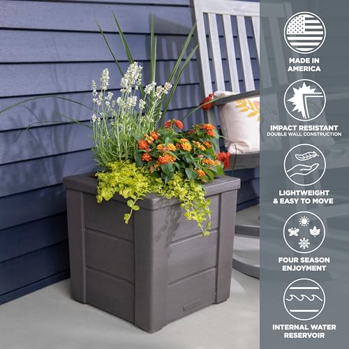 Step2 Lakewood Square Planter Box, Outside All-Season All-Weather Gardening Pot for Patio and Front Porch, Dark Cedar, 2-Pack - image 5