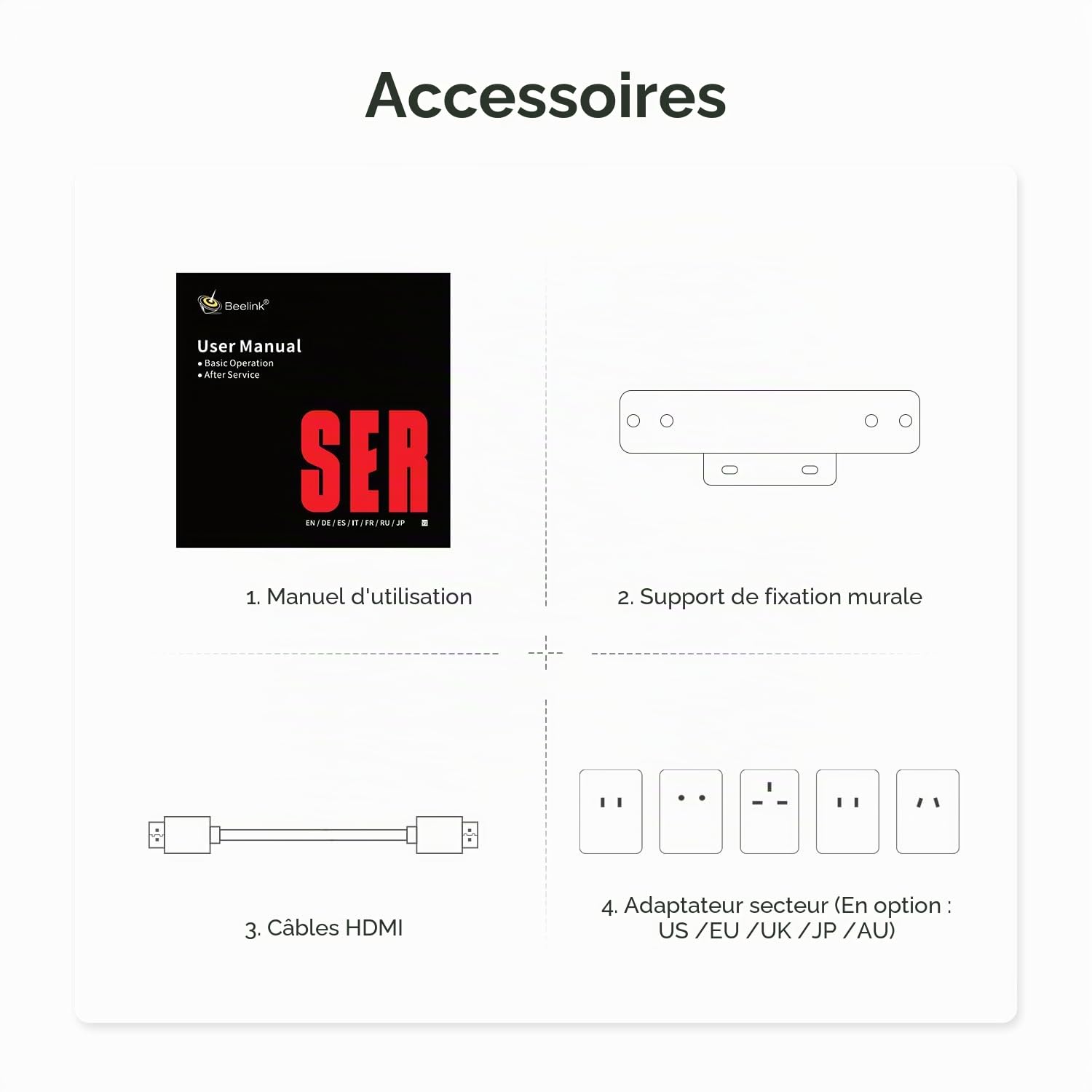 Beelink Mini PC SER5 Pro, Ryzen 5 5625U (jusqu'à 4,3 GHz), 16Go RAM DDR4, SSD NVMe de 480Go, Sortie Triple écran 4K, Carte Graphique AMD Radeon 7 cœurs 1800 MHz, Wi-FI 6 / LAN 2,5 G/BT 5.4