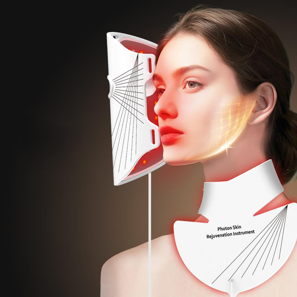 lanvezas led beauty maska do terapii światłem czerwonym na twarz i szyję, 7-kolorowa maska do terapii światłem LED, ładowalna maska, 5 poziomów intensywności, przeciwzmarszczkowa skóra ujędrniająca i