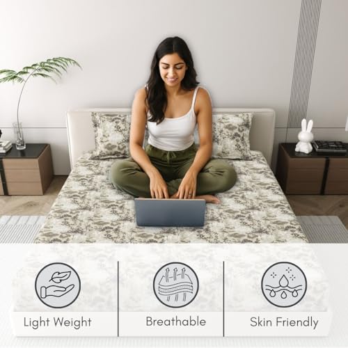 Image of Mafatlal 186 Tc Corsica Pure Cotton King Size Bedsheet | 108 X 108 Inches | Refreshing Summer Chadar for Breathable Sleeping Comfort | Bedding Set with 2 Pillow Covers | Soft Lavender