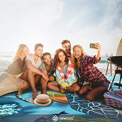 Hiwoss Beach Blanket Waterproof Sandproof Oversized 95”x 80”,Sand Free Beach Mat with Corner Pockets,Portable Mesh Bag for Beach Festival,Picnic,Travel and Outdoor Camping (Turtle Plus) - Image 8