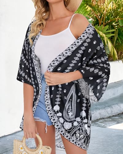 Image of CHICGAL Womens Floral Kimono Cardigan Beach Cover Up Casual Summer Tops
