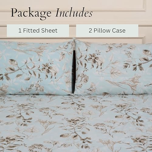 Image of Amazon Brand - Umi Cotton Elastic Fitted Bedsheet, King Size 78x72 Inches, Elastic Fit Bed Sheet, 10 Inch Deep Pocket, Soft Breathable Bedding, Durable Easy Care, with Pillow Cover-Breeze Blossom