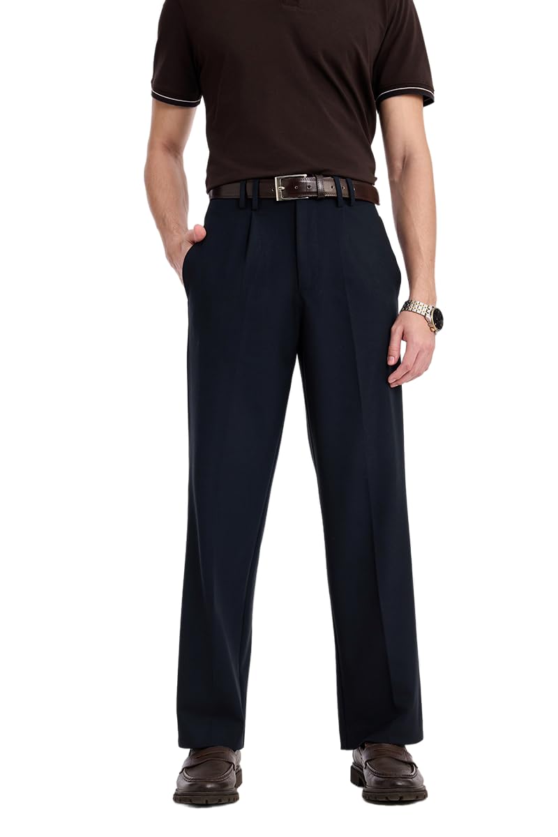 snitch Men Trousers Casual Wear | Baggy Fit Wide-Leg Pleated Front Solid Pattern | Polyester Viscose Elastane Blend, Mid Rise, Full Length Office Wear-picture-52