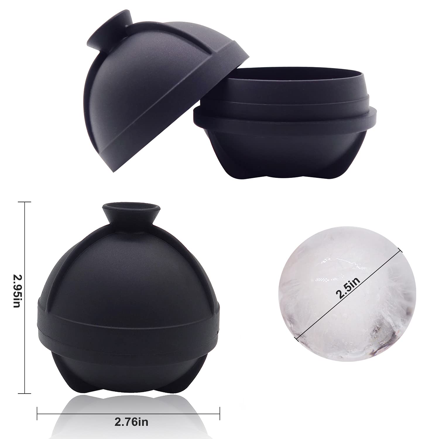 Stampo Per Ghiaccio Rotondo In Silicone - Confezione Da 2, Cubetti Da 6 Cm, Con Imbuto, Per Cocktail E Whisky