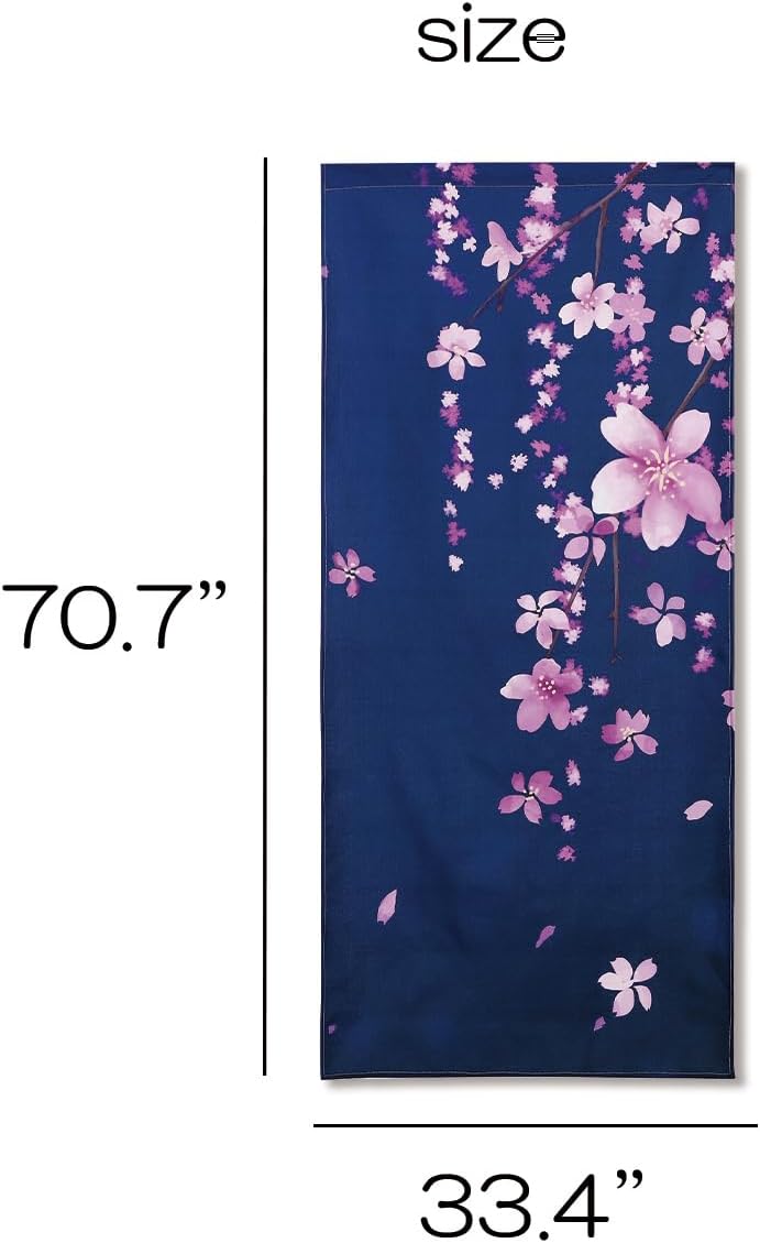 Noren Japanese Style Doorway Curtain with a Picture of Cherry Blossoms Sakura Printed on it (Pattern1)