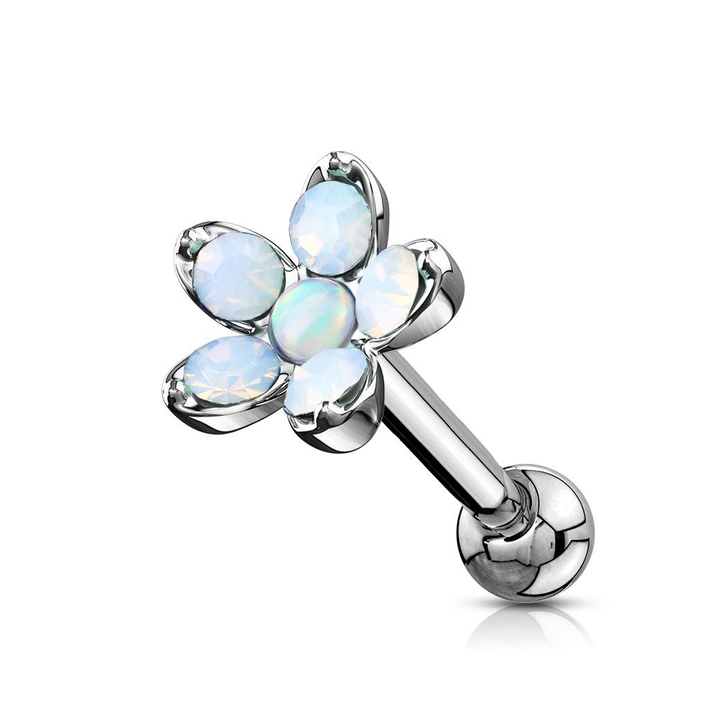 PiercedOff316L Surgical Steel Externally threaded Cartilage Barbell Stud with Opalite Flower