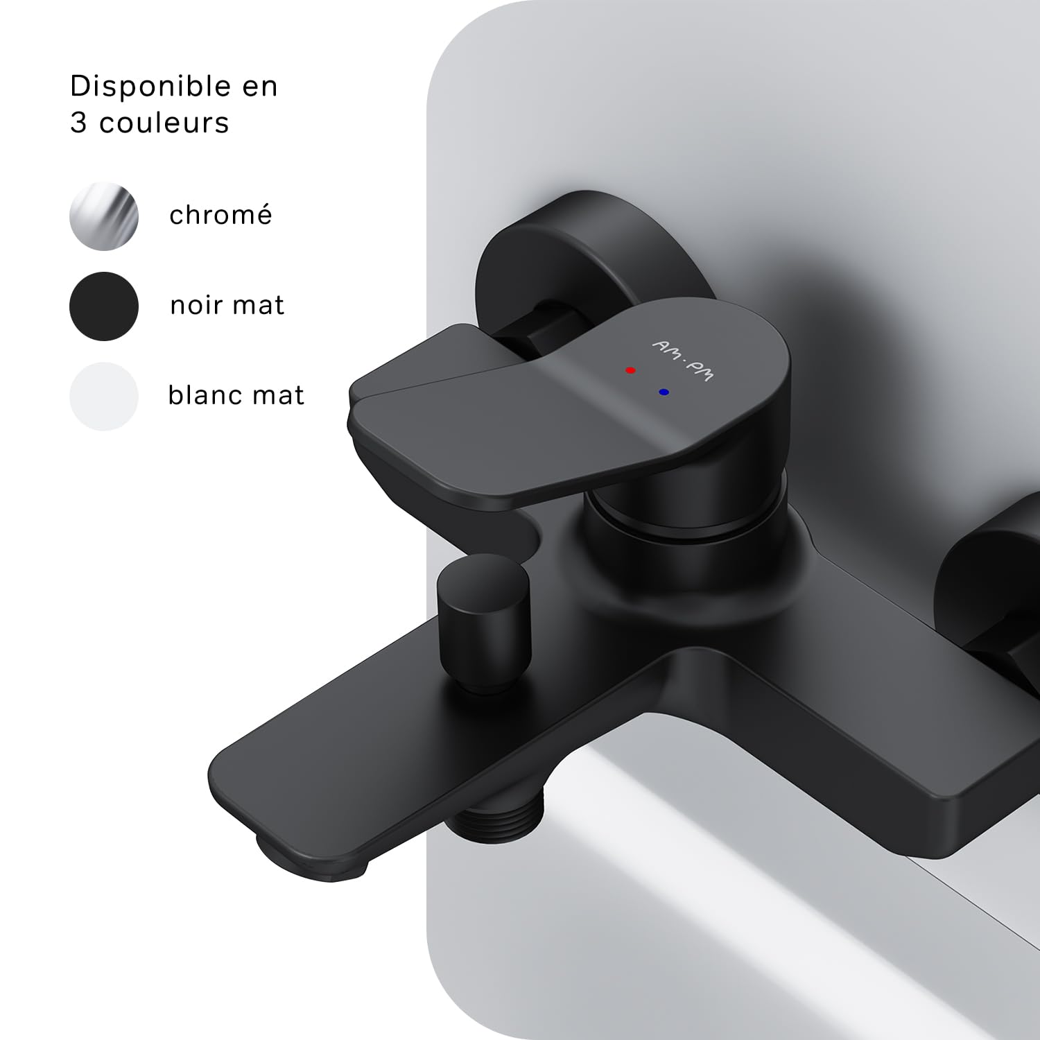 AM.PM Mitigeur de Bain Noir 2 Sorties Robinet Bain-Douche svec bec, à économie d'eau, Résistant aux fissures, Facile à nettoyer et à installer, X-Joy FXA10022