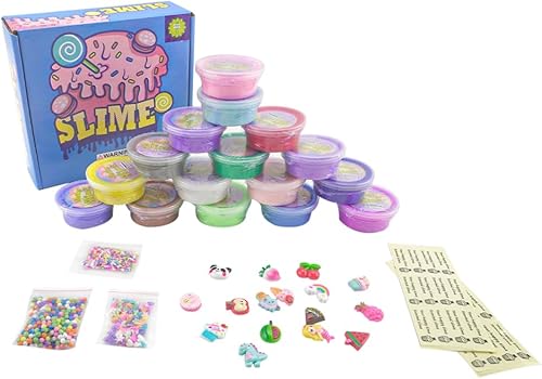 Paquete de 18 mini kit de limo de mantequilla, con sandía rosa, helado y slime de pastel, etc. Abalorios de slime de color y limo, suave y