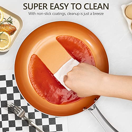 Michelangelo 10 Inch Frying Pan With Lid, Nonstick Copper Frying Pan With Titanium Ceramic Interior, Nonstick Frying Pans, Nonstick Skillet With Lid,10 Inch Copper Pans Nonstick, Induction Compatible #TOP4