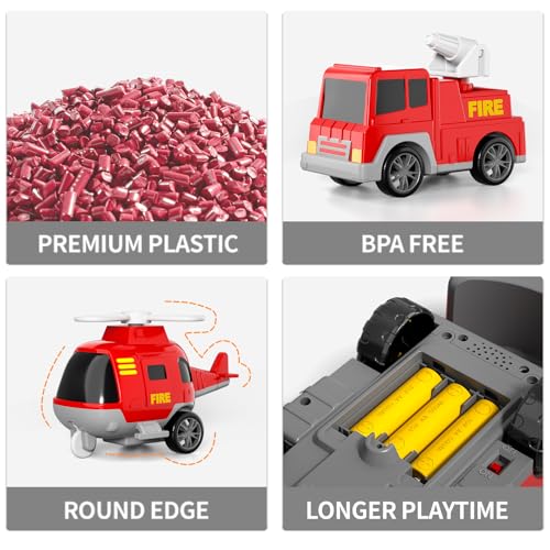 Bennol Fire Truck Toys for 1 2 3 4 5 Years Old Boys Toddlers, Cars Toys Gifts Fire Trucks with Ladder Fire Trucks & Helicopter, Toddler Car Toy Set for Kids Boys Girls by Bennol - Image 6
