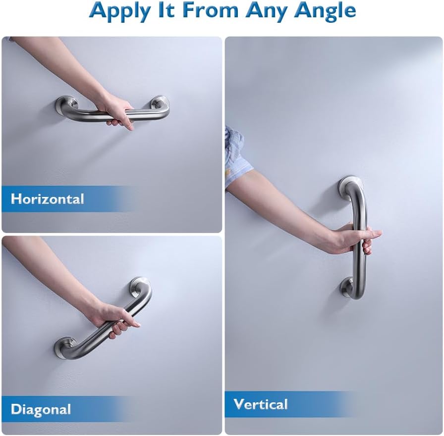 Grab bar installed horizontally, diagonally, and vertically