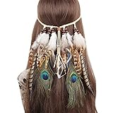 Feather Headband Hippie Indian Boho Hair Bands Tassel Bohemian Halloween Hair Hoop Women Crown Hairband Party Decoration Headdress Cosplay Costume Handmade Headpiece Hair Accessories Strips