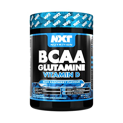 NXT Nutrition BCAA, Glutamine & Vitamin D | BCAAs Amino Acids with Vitamin D3 and L-Glutamine - for Recovery, Gut Health and Muscle Protein Synthesis | 360g - 30 Servings (Blue Raspberry)