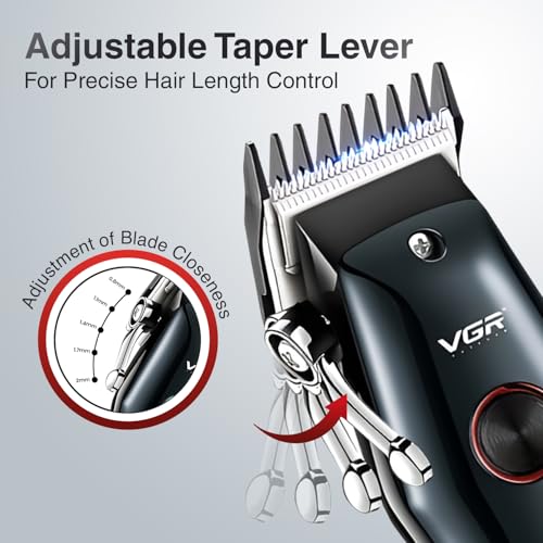 Image of VGR V-969 Professional Salon Series Hair Clipper - 180 Minutes Runtime, Turbo Function, 1200mAh Lithium Battery, LED Display, USB Charging, Cord /Cordless, 4 Guide Combs & Precision Trimming (Red)