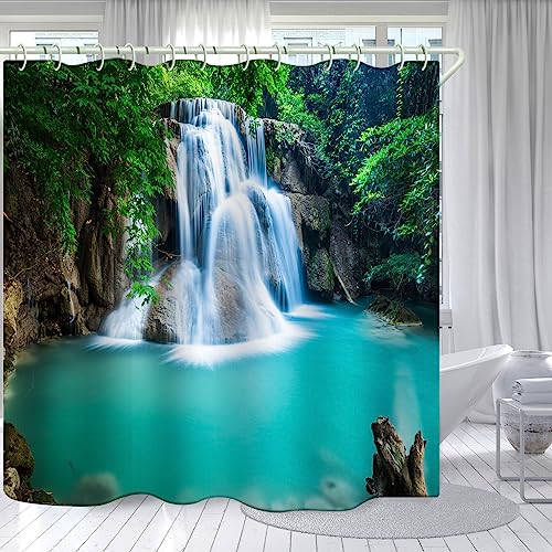 Image of LYFANS Bathroom Uses Waterfall 3D Shower Curtain, Deluxe Bathtub Waterproof Shower Curtains, Bright Fabric Shower Curtains, Size (72x79 inches)
