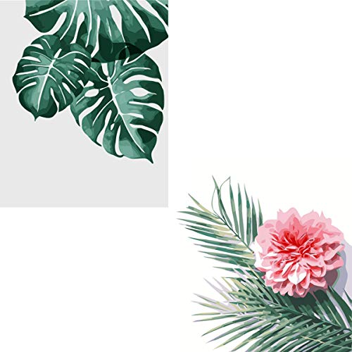 Painting by Numbers for Adults Set of 2 DIY Oil Painting Kit on Canvas for Kids Art Beginner Tropical Leaves Drawing Paintwork 16 x 20 Inch
