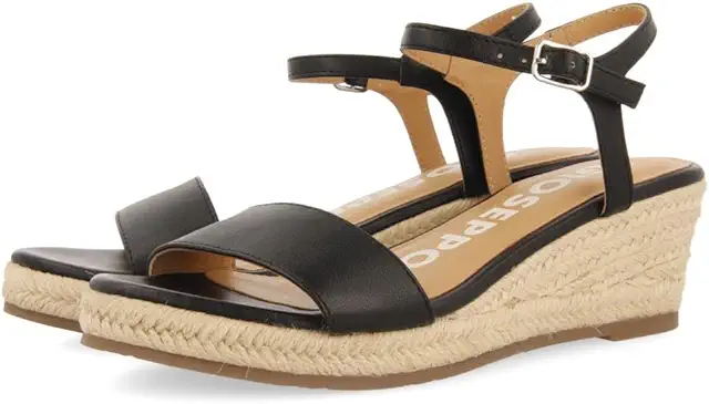 Sandalias DE Piel Negras con CUÑA DE Yute para Mujer YALAHA