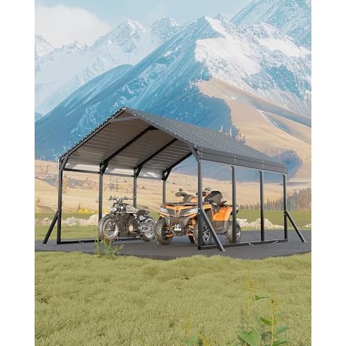 Garvee 12x13x9 ft Metal Carport, Car Port with Reinforced Frame and Steel Roof for All-Weather Use, Permanent Shelter for Cars, Motorcycles, ATVs, or