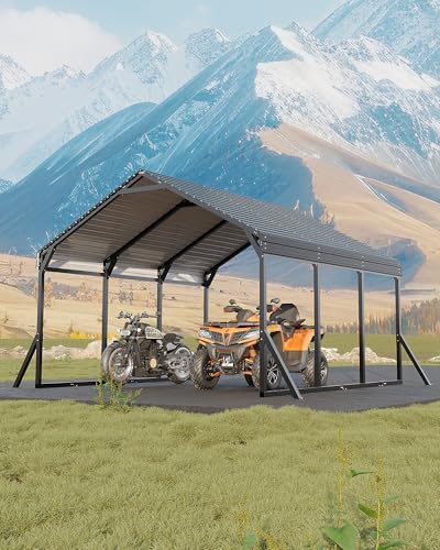 Image of Garvee 12x13x9 ft Metal Carport, Car Port with Reinforced Frame and Steel Roof for All-Weather Use, Permanent Shelter for Cars, Motorcycles, ATVs, or Boats