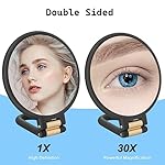 30x Magnifying Mirror, Travel Hand Mirrors with Handle - Double Side Handheld Mirror with 1X 30X Magnification & Adjustable Handle/Stand, Hand Held Foldable Travel Mirror for Makeup(Black) - Image 2