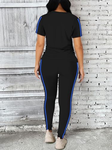 BNGPIKLY Women Two Piece Workout Outfits Summer Sweatsuits Matching Jogger Sets Loungewear Sport Tracksuit BlackBlue S — view 4