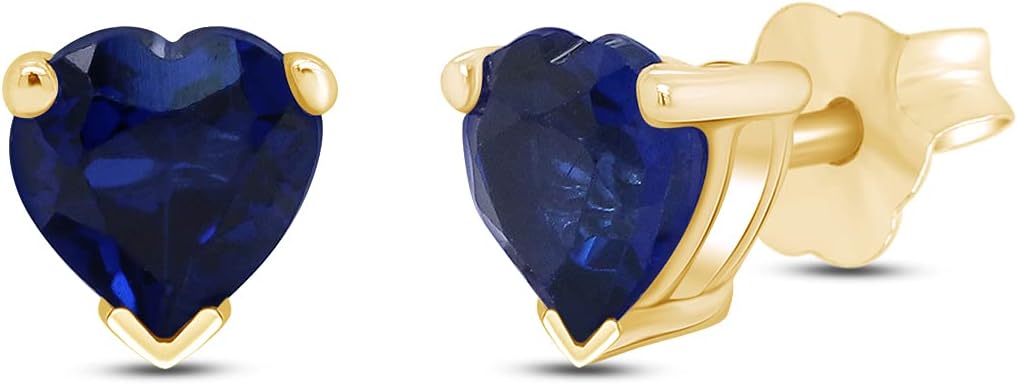 6 MM Heart Shape Simulated Birthstone Stud Earrings In 14K Yellow Gold Over Sterling Silver