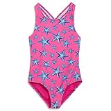Lands' End Girls' Swimwear UPF 50 One Piece Swim Suit, Pink Shell Fish, Medium