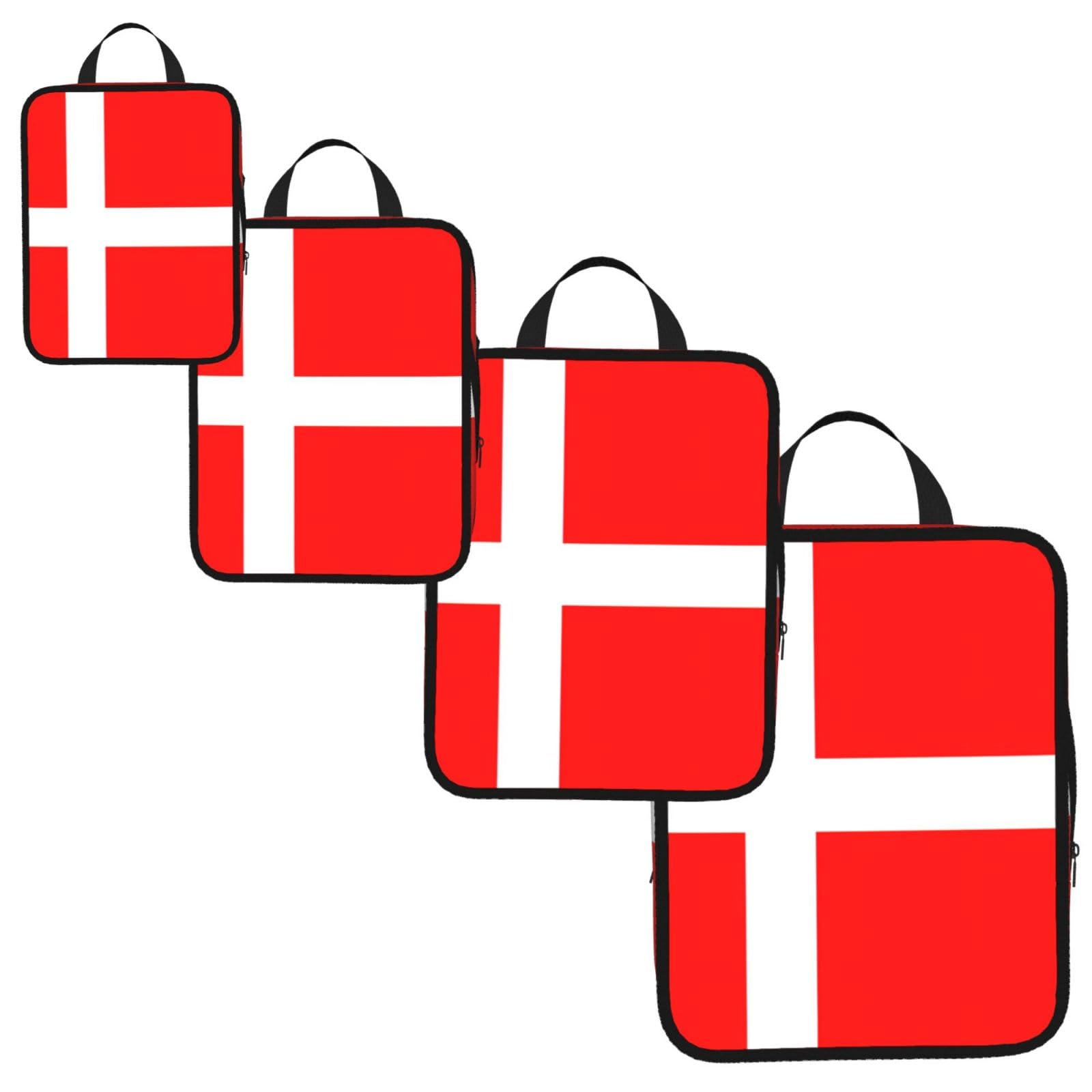 Denmark Danish Flag Print 4 Set Compression Packing Cubes for Suitcases,Expandable Storage Bags Organizers