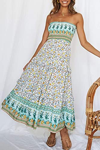 Image of ZESICA Women's Summer Boho Strapless Maxi Dress 2026 Casual Off Shoulder Smocked Flowy A Line Beach Holiday Long Dresses