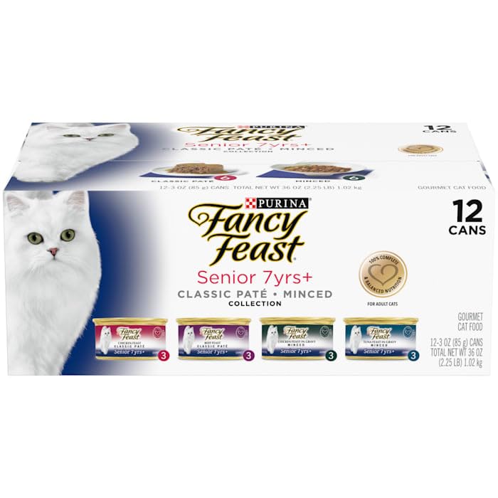 Fancy Feast, Senior 7+ Classic Pate Minced Collection Gourmet Cat Food, 3 Ounce, 12 Count