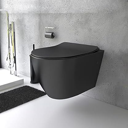 Alpenberger Hänge WC Spülrandlos in Schwarz Matt | Gäste WC Kloschüssel & Toilettendeckel mit Absenkautomatik | Keramik Toilette mit Nano Beschichtung | Wand WC Set Passend zu Geberit (Insara 9025) – Bild 5