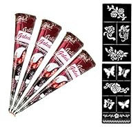 Gezella Henna Tattoo Set – 4x Golecha Kegel + 10x Temporäre Tattoo Schablonen – Natürliche Mehndi Tattoos Braun – Vegane & Hautfreundliche Körperkunst