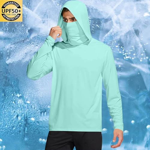 Mens UPF 50+ Sun Protection Shirts Lightweight Long Sleeve Hooded Shirt with Mask Cooling Hiking Fishing Outdoor Tee2