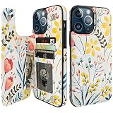 HAOPINSH for iPhone 13 Pro Max Wallet Case with Card Holder, Floral Flower Back Pattern Folio Flip P