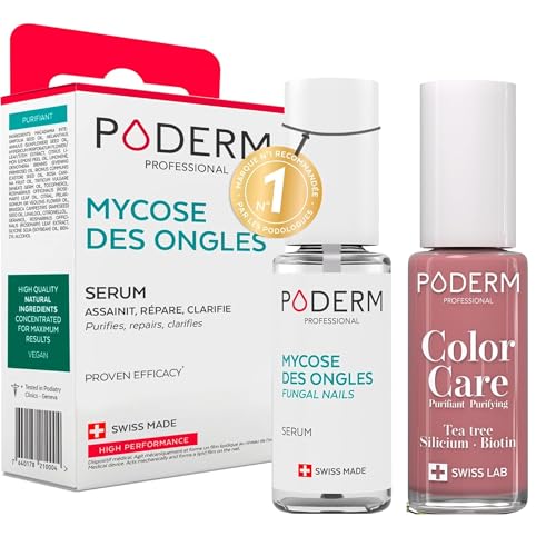 PODERM L'Essential Soin des Ongles | Traitement Mycose 2en1 + Vernis Tea Tree Bois de Rose | Répare, Protège & Colore | Pieds/Mains | Antifongique Naturel | Swiss Made