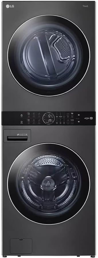 LG WashTower Stacked Smart Laundry Center 4.5 Cu.Ft. Front Load Washer & 7.4 Cu.Ft. Gas Dryer in Black Steel w/Steam WKGX201HBA