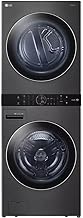 LG WashTower Stacked Smart Laundry Center 4.5 Cu.Ft. Front Load Washer & 7.4 Cu.Ft. Gas Dryer in Black Steel w/Steam WKGX201HBA