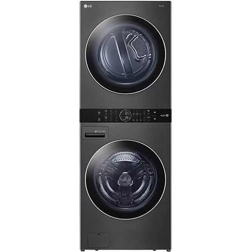 LG WKGX201HBA 27 Inch Smart Gas Single Unit WashTower with 4.5 cu. ft. Washer Capacity, 7.4 cu. ft. Dryer Capacity, TurboWash™360° Technology, LG ThinQ® Technology, AI Fabric Sensor, Black Steel