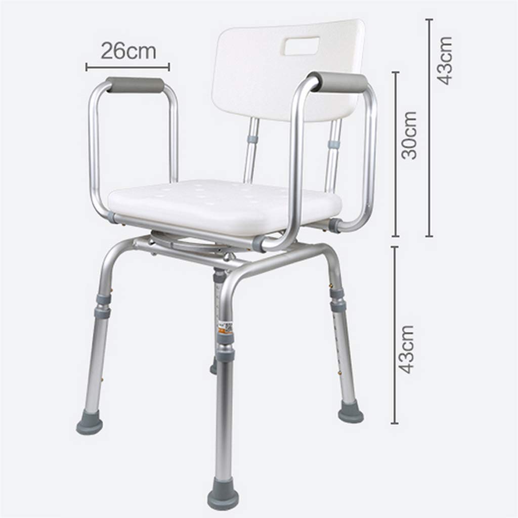 Silla de Ducha, Asiento de Taburete Giratorio de Altura Ajustable, Silla elevadora de bañera Blanca con Brazos