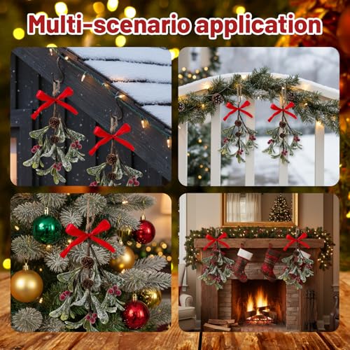 2er Set Mistelzweig, Weihnachtsdeko Mit Roter Schleife, Künstlicher Mistelzweig Zum Aufhängen, 26 cm Christmas Decorations, Weihnachtsstrauß Künstlich, Für Weihnachtsbaum Und Türdekor